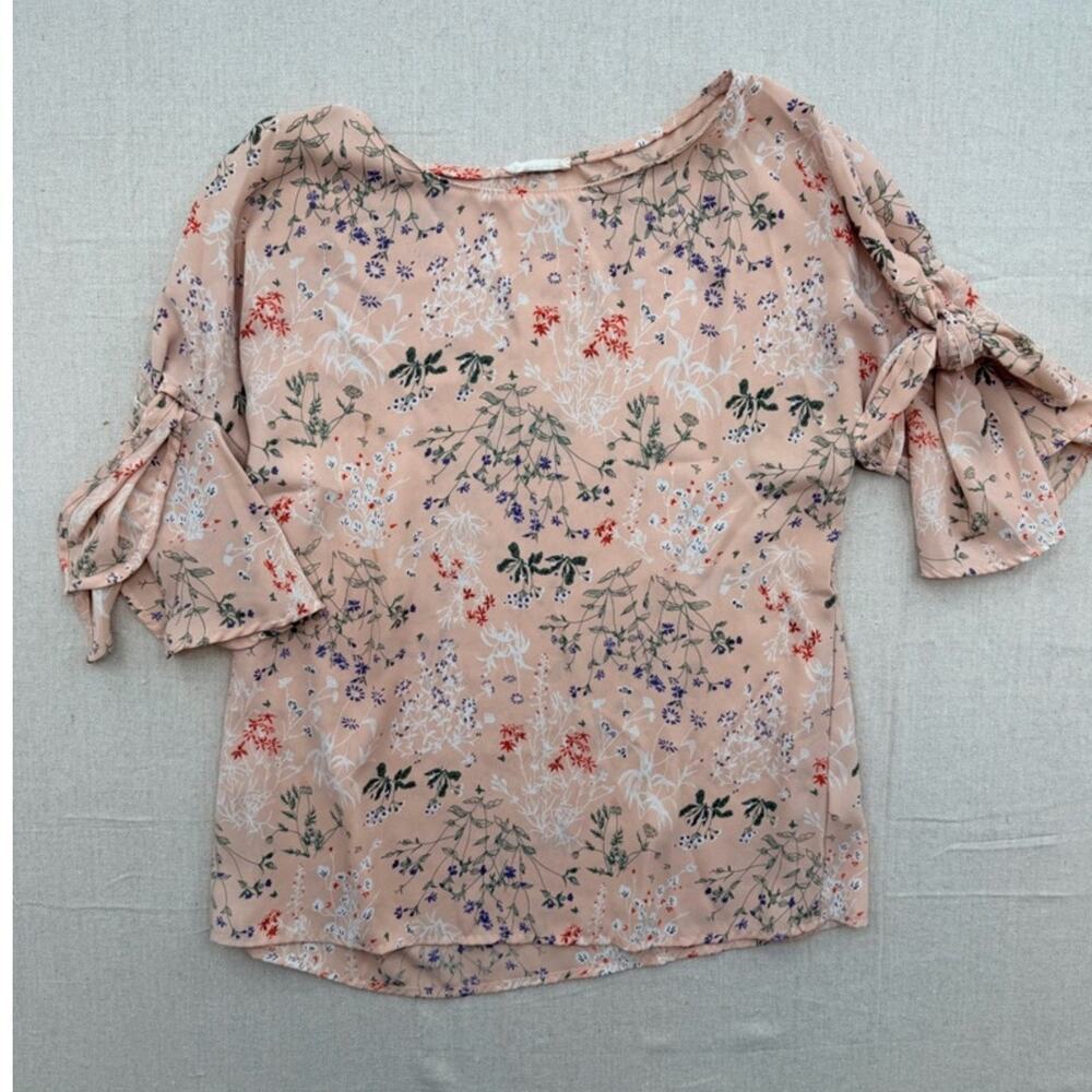 Floral Tie-Sleeve Women's Blouse - Blush Pink
